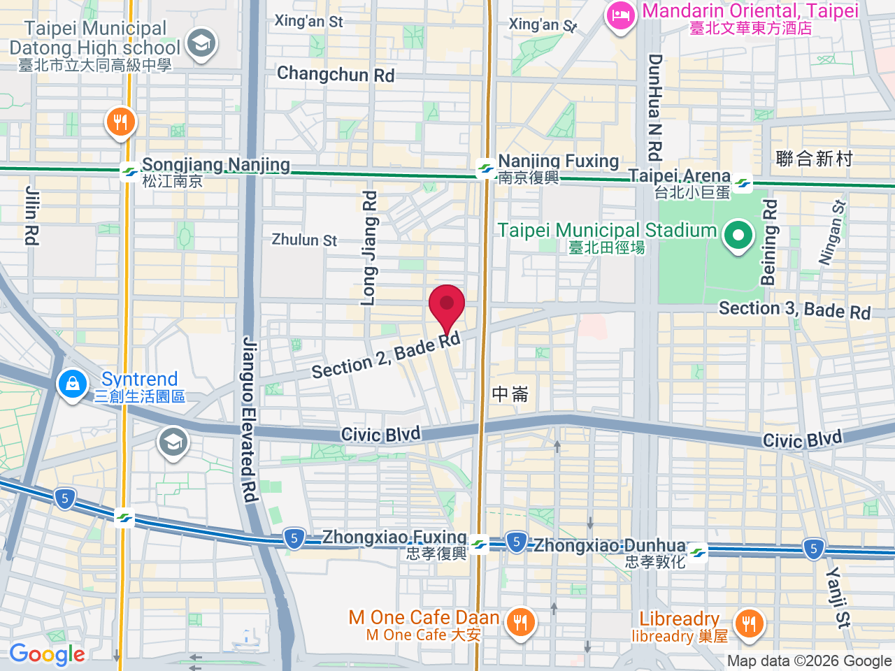 Map showing 104, Taiwan, Taipei City, Zhongshan District, Section 2, Bade Rd, 315號317號 八德路二段319號
