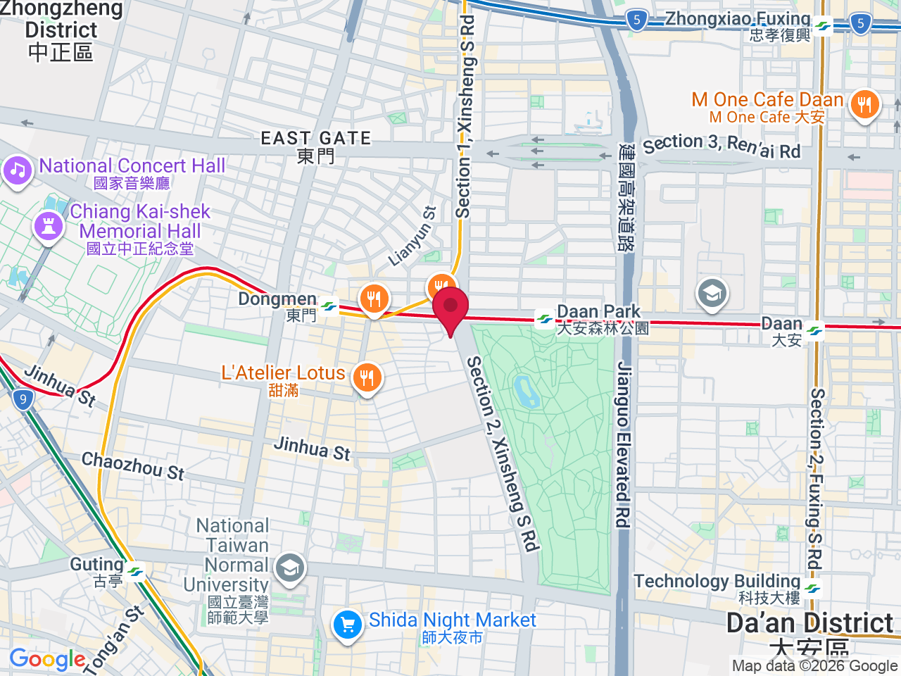 Map showing 106, Taiwan, Taipei City, Da’an District, Fuzhu Village, Section 2, Xinsheng S Rd, 8－1號2樓