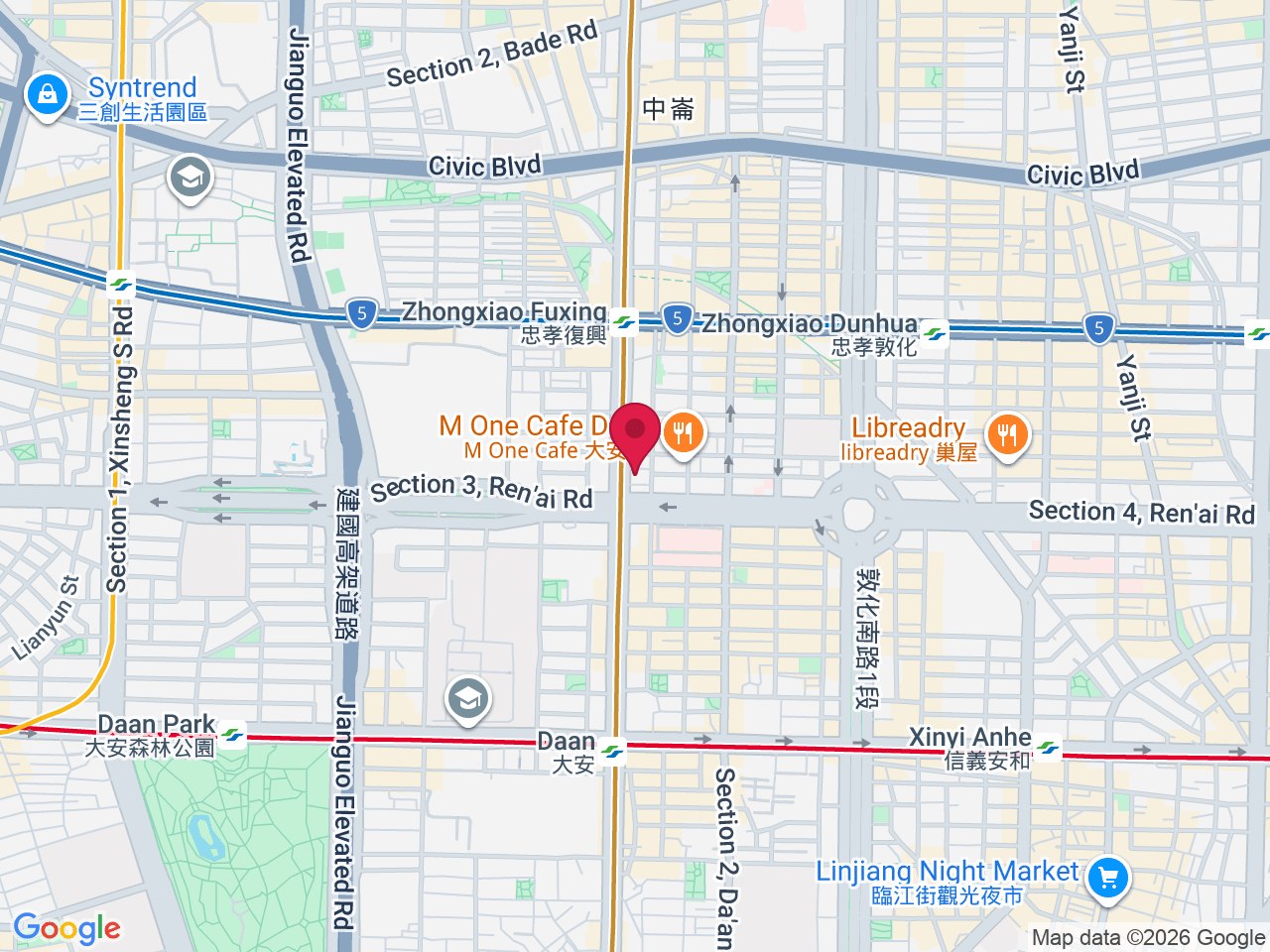 Map showing 106, Taiwan, Taipei City, Da’an District, Ren'ai Village, Section 1, Fuxing S Rd, 227號4樓