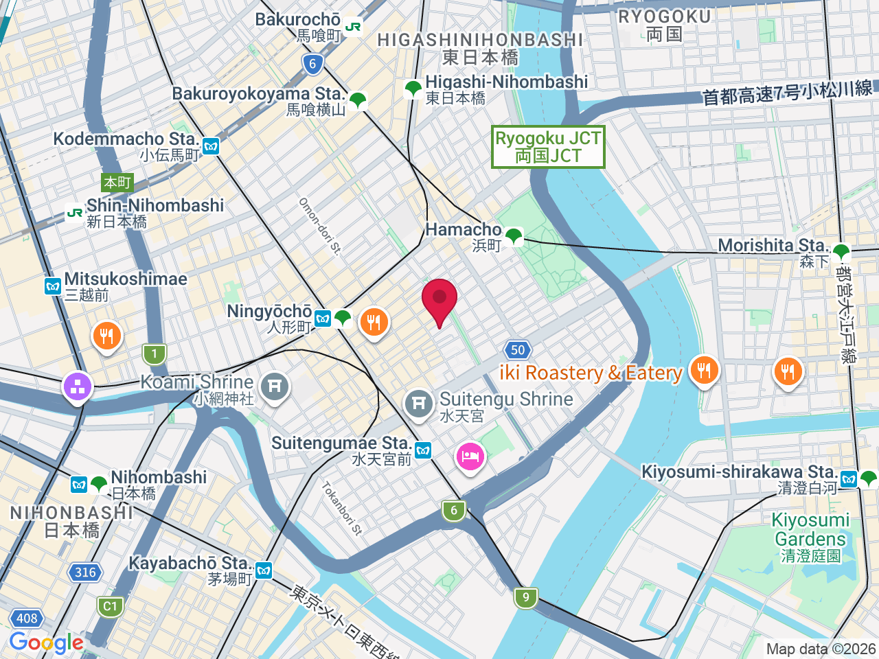 Map showing 2-chōme-32-12 Nihonbashiningyōchō, Chuo City, Tokyo 103-0013, Japan