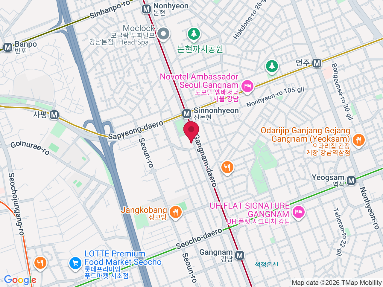 Map showing 453 Gangnam-daero, Seocho District, Seoul, South Korea