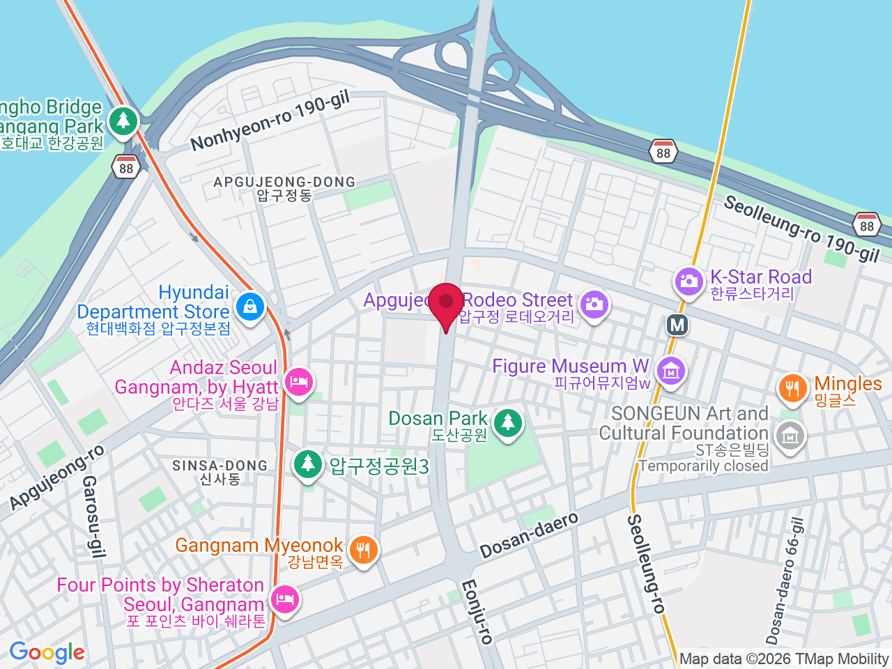 Map showing Apgujeong, Seoul