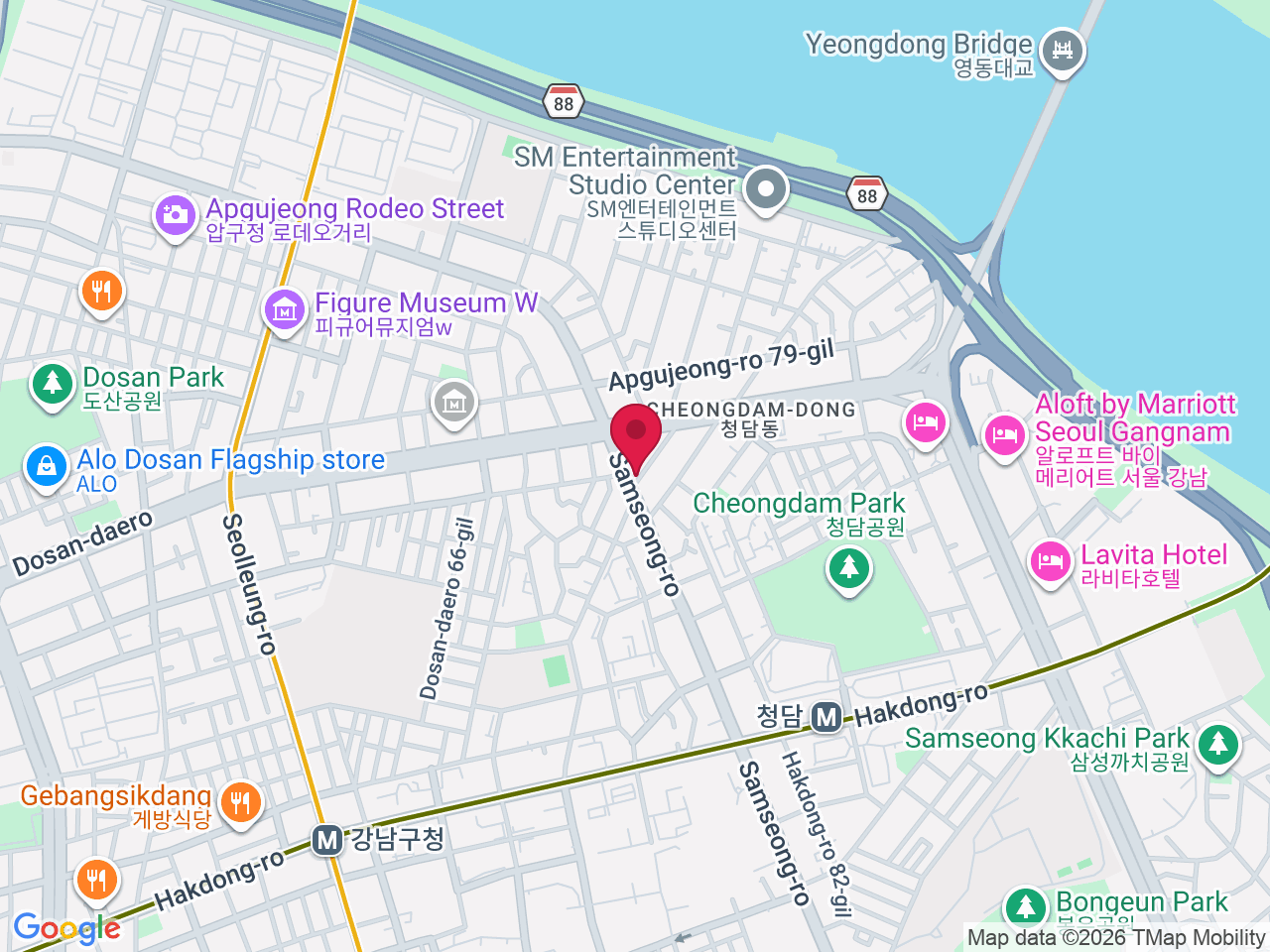 Map showing Cheongdam, Seoul