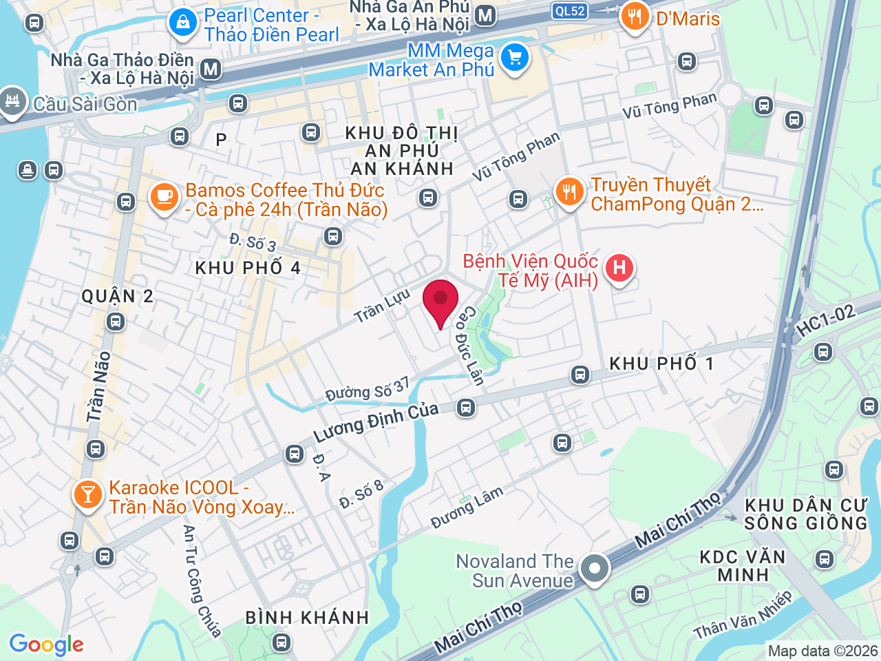 Map showing HCM, 33 Đ. Số 34A, Khu Phố 5, Bình Trưng, Hồ Chí Minh 700000, Vietnam