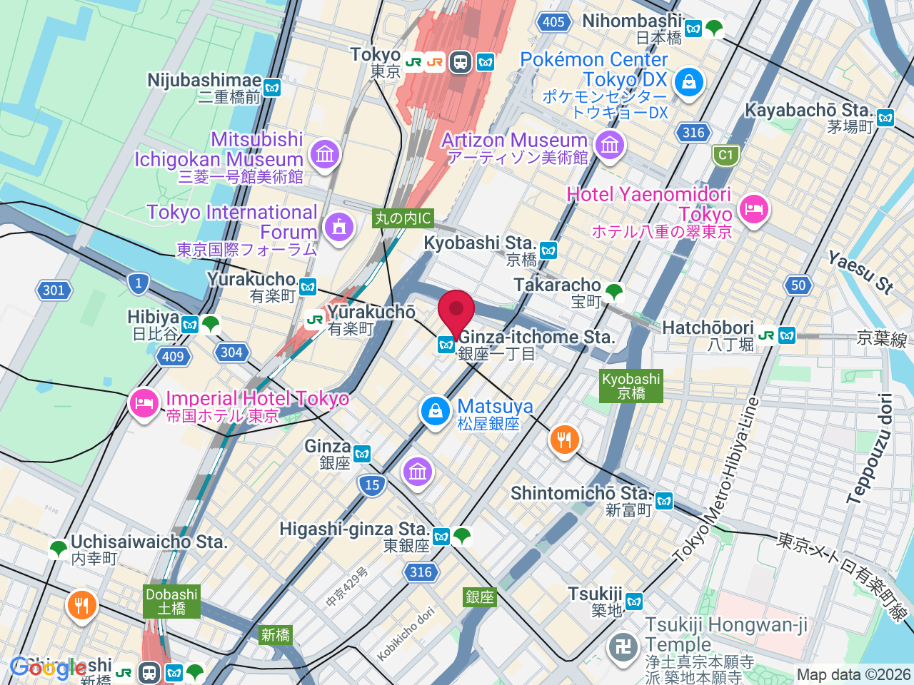 Map showing Japan, 〒104-0061 Tokyo, Chuo City, Ginza, 1-chōme−6−１１ 土志田ビルディング 2F