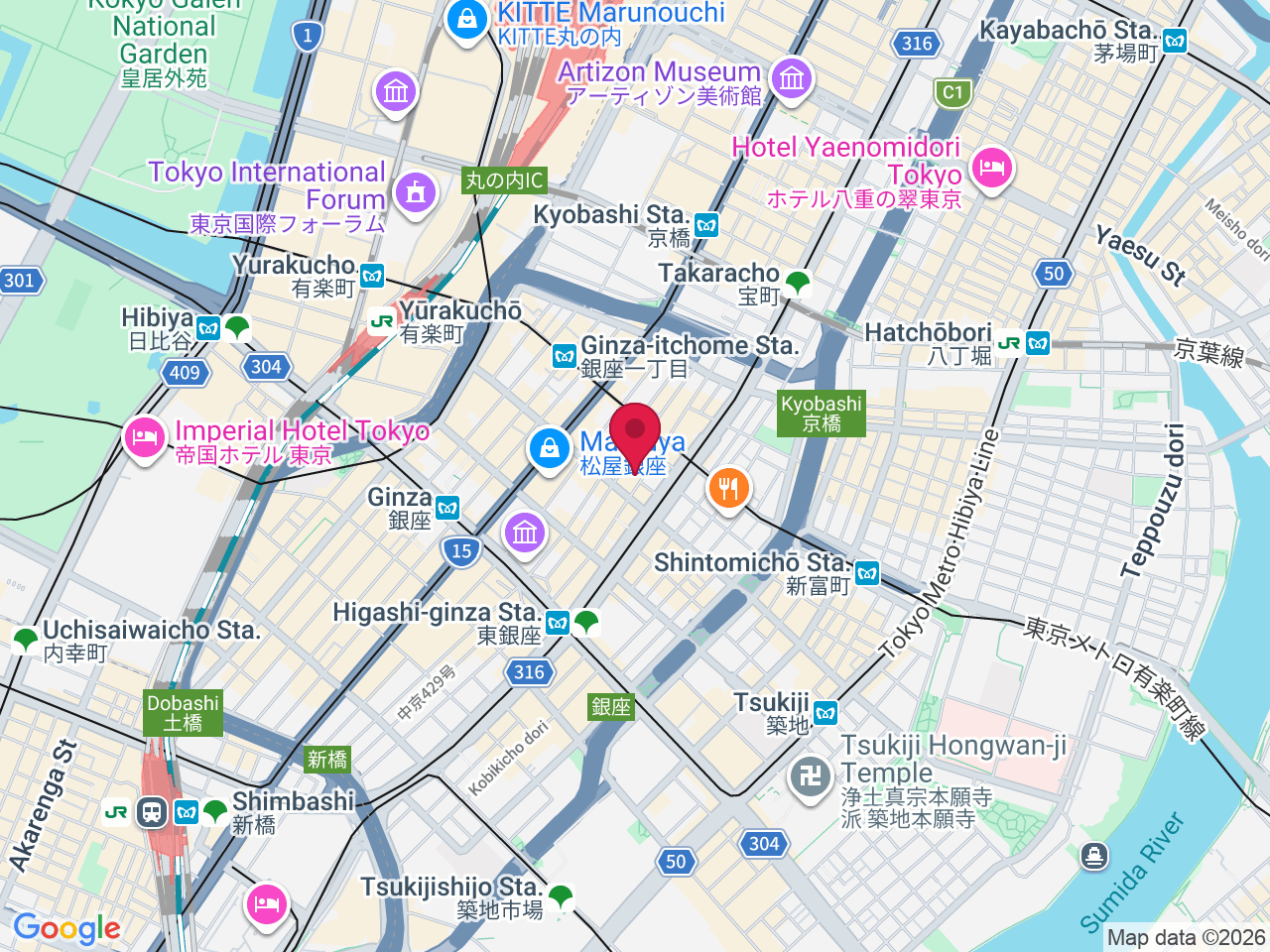 Map showing Japan, 〒104-0061 Tokyo, Chuo City, Ginza, 2-chōme−10−８ マニエラ銀座ビル 10階