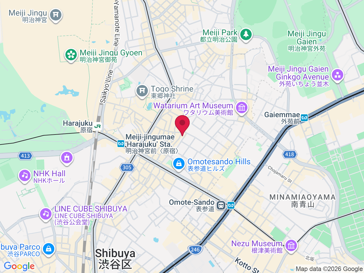 Map showing L’or Clinic Omotesando