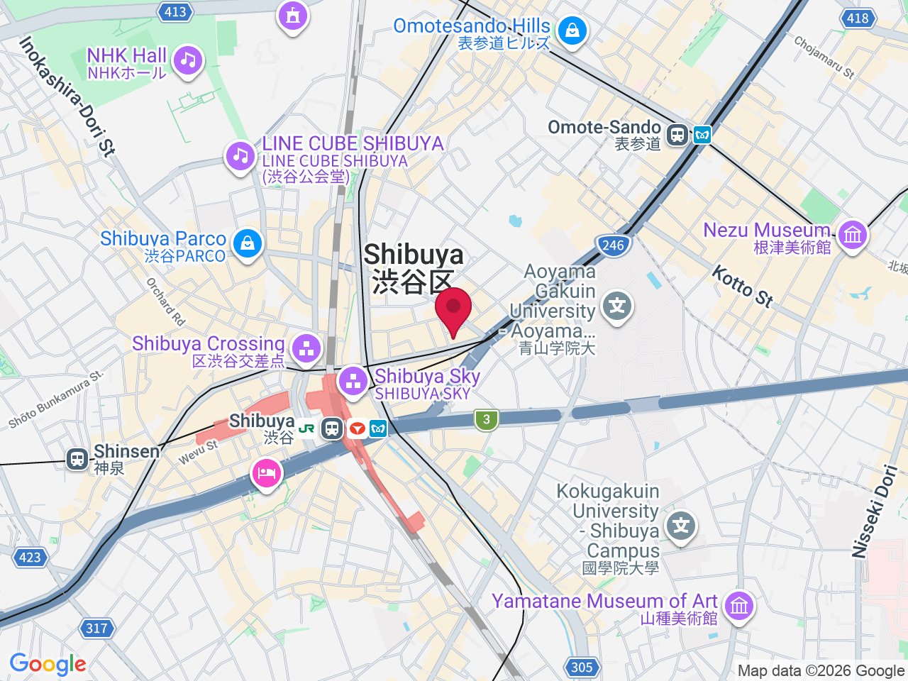Map showing Japan, 〒150-0002 Tokyo, Shibuya, 1-chōme−8−８ 新栄宮益ビル 1F