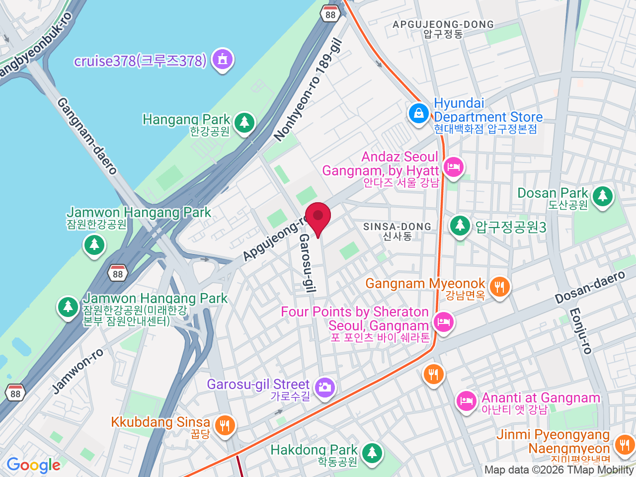 Map showing Sinsa, Seoul