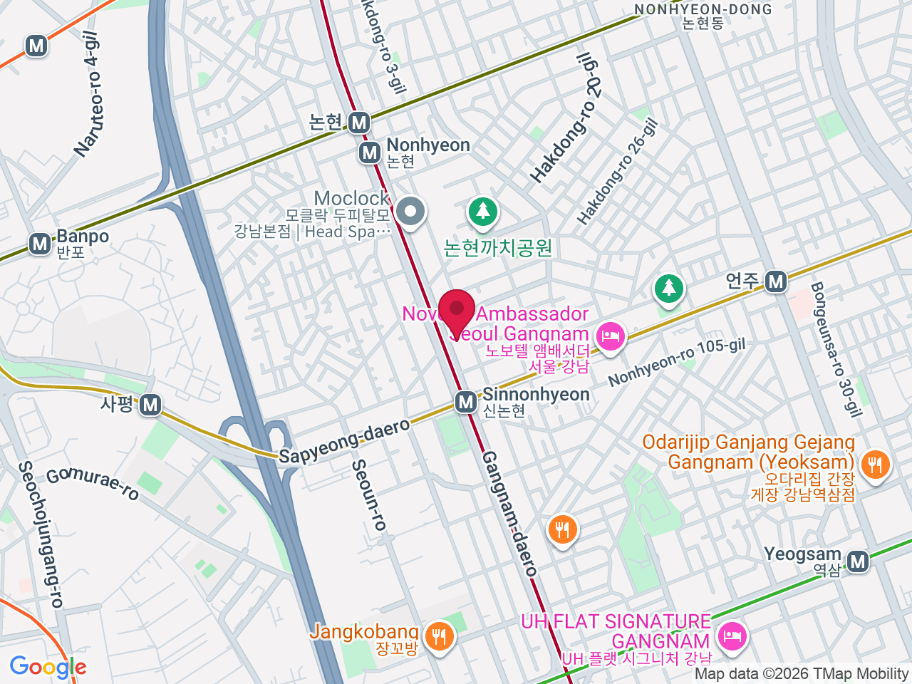 Map showing Gangnam skin clinic SIA