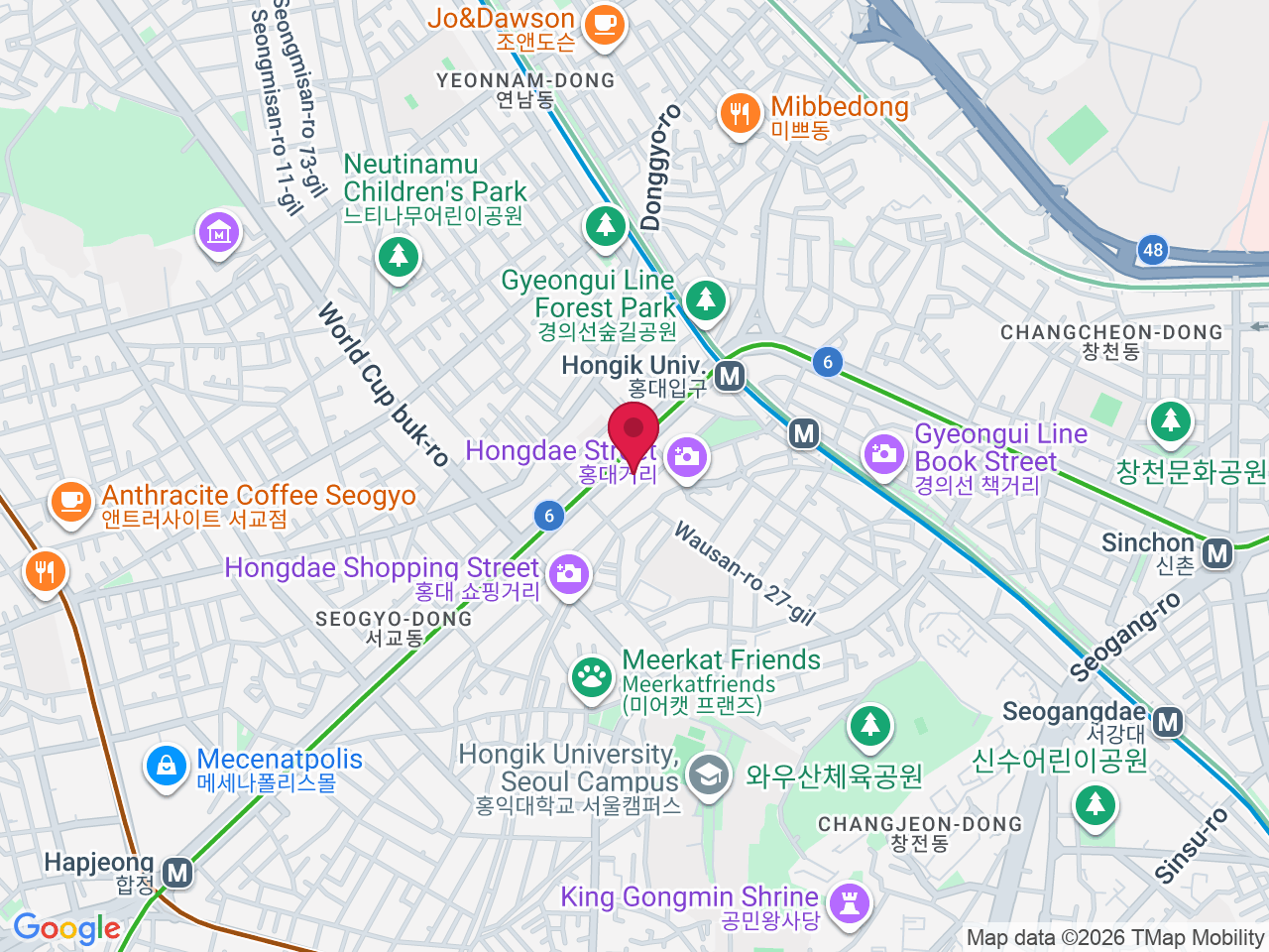 Map showing Project U Clinic Hongdae dermatology