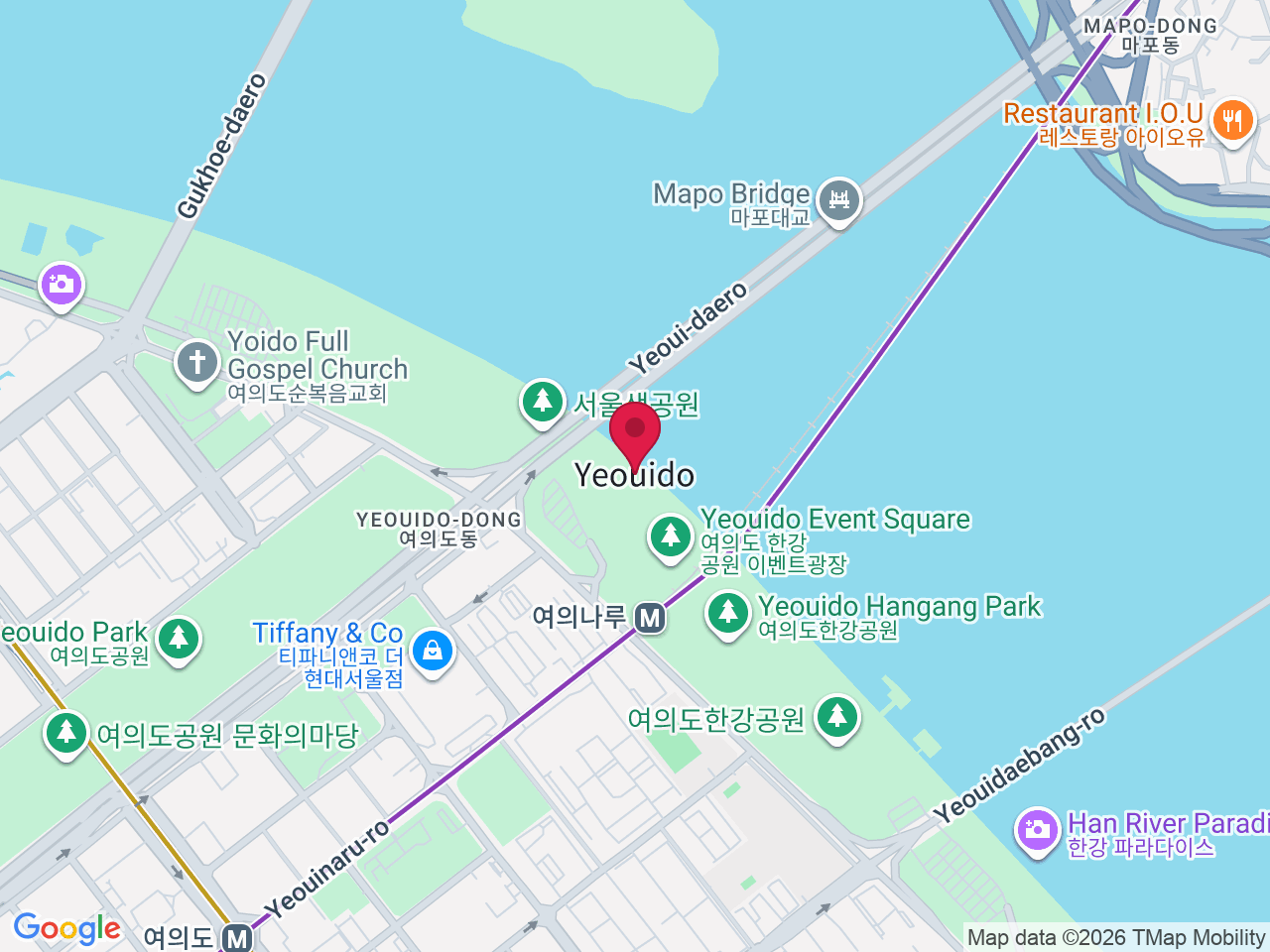 Map showing Yeouido, Seoul