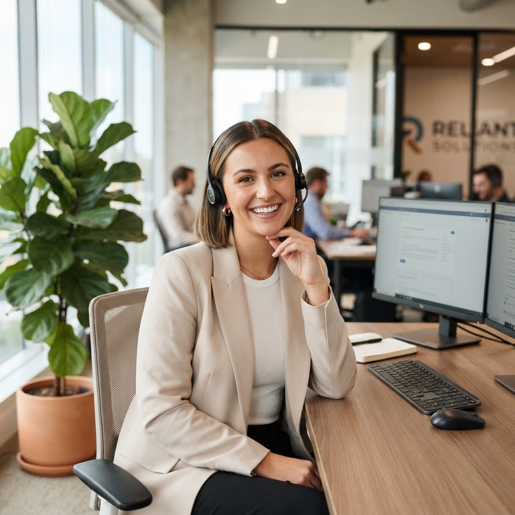 A friendly concierge support agent wearing a headset